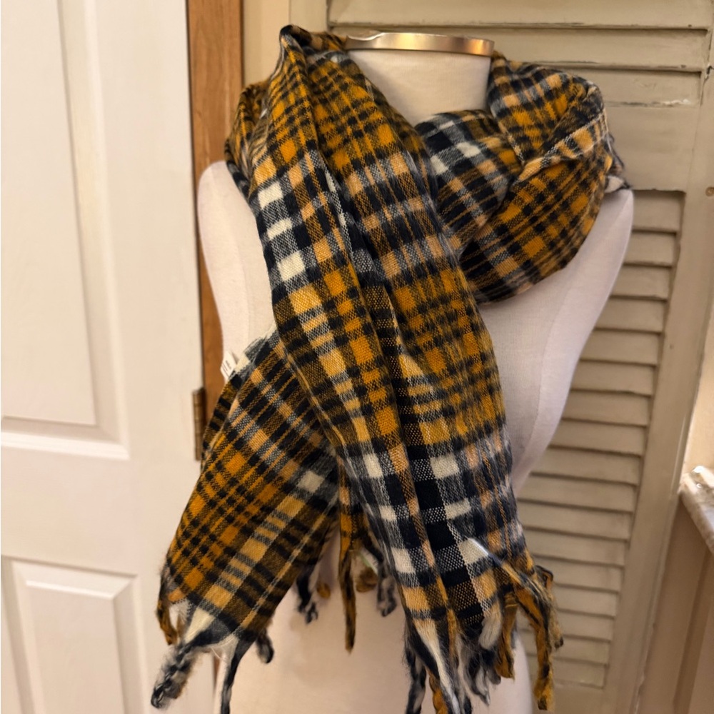 Plaid Yellow and Black Scarf